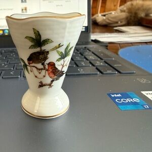 Herend White Vase with Bird and Leaf Design